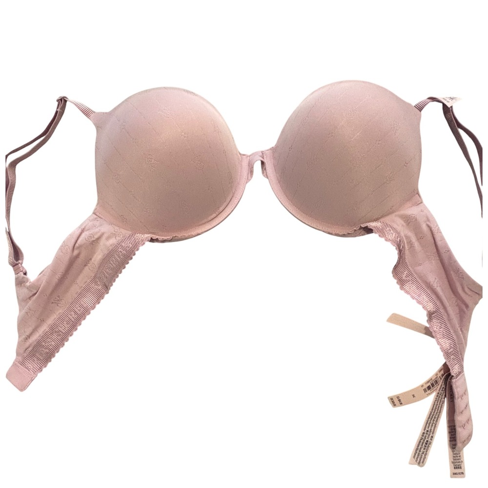 Victoria's Secret T-Shirt Bra 34C Mauve Pink Jacquard Metallic Logo Band NWT